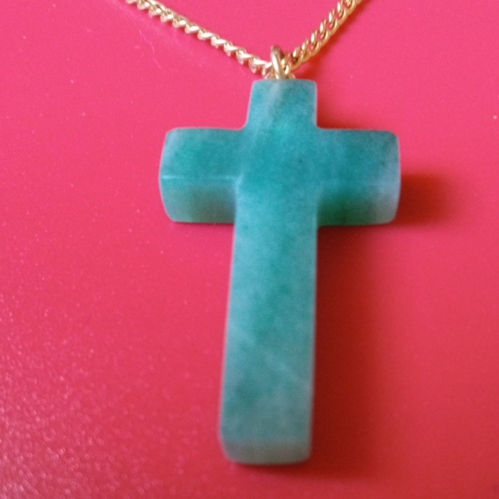 Green Jade Cross Pendant Necklace